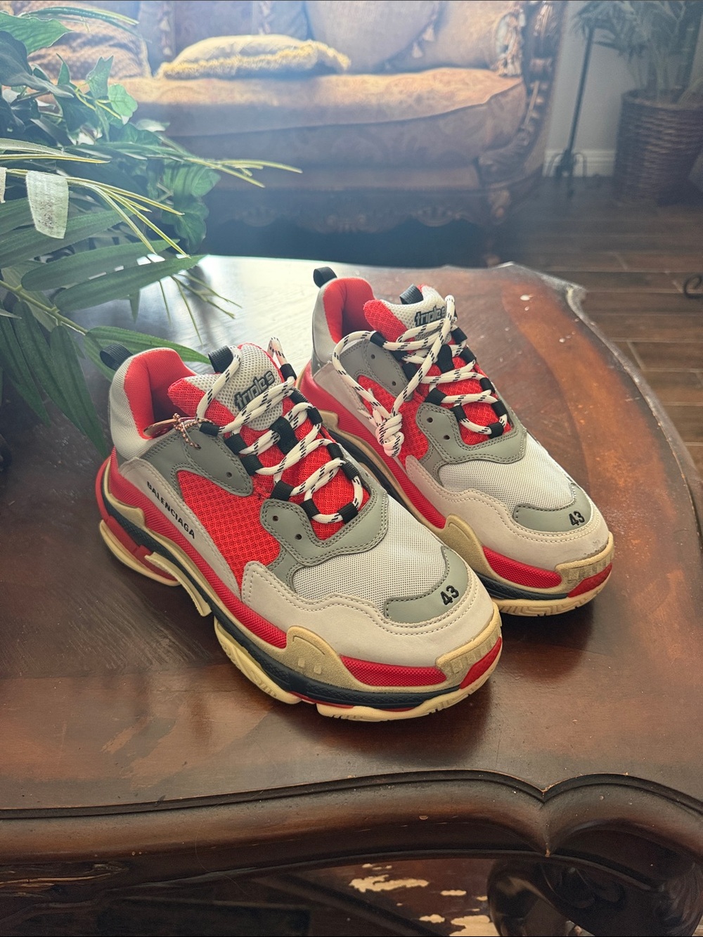 Balenciaga Men’s Chunky Sneakers — White, Red & Gray